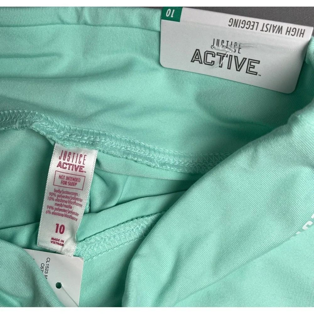Justice Girls High Waist Neon Green Colorful Sports Casual Leggings Size 10‎ NWT